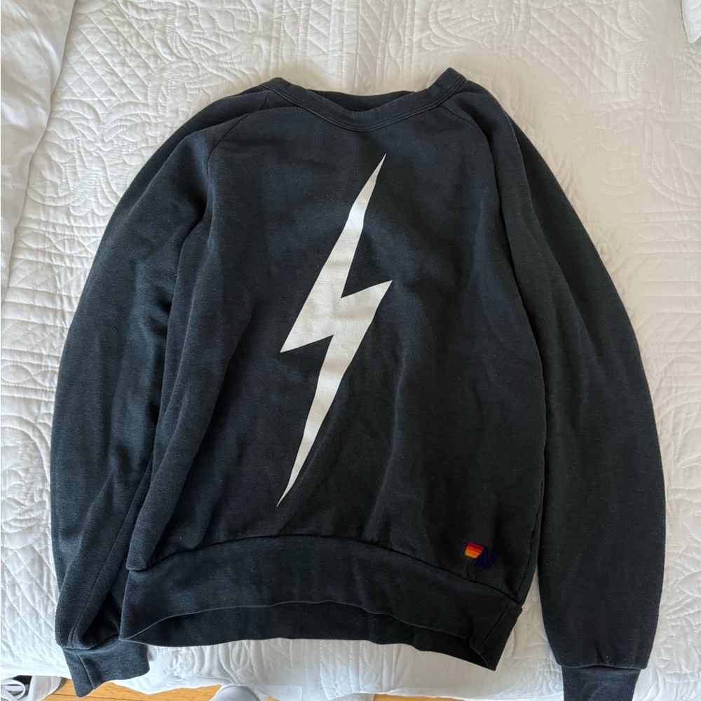 Aviator Nation Black Crewneck with White Lightning Bolt